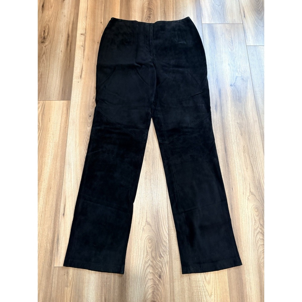 WILLI SMITH COLLECTION, BLACK SUEDE LEATHER, LINED, STRAIGHT LEG PANTS 10